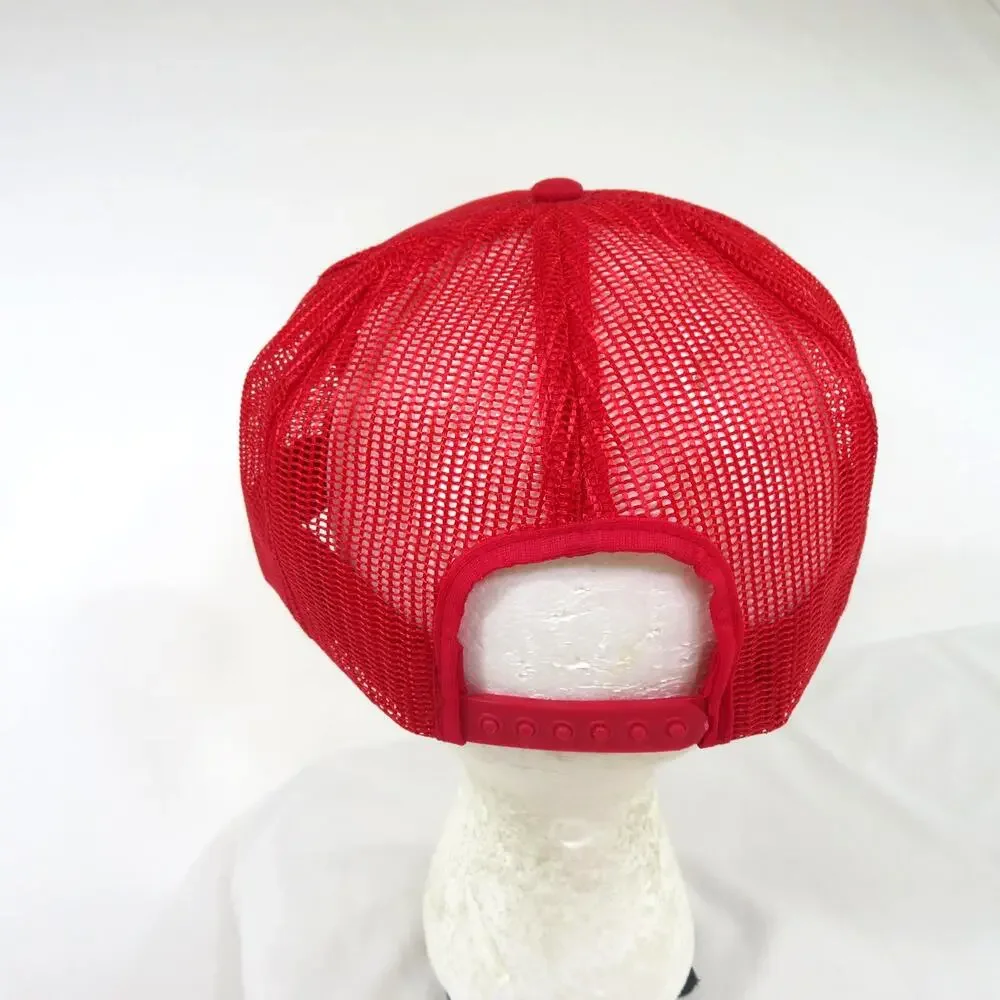 Runnion Trucker Hat Louisville Mfg Cap Red White Made in USA Mesh Snapback 1980s